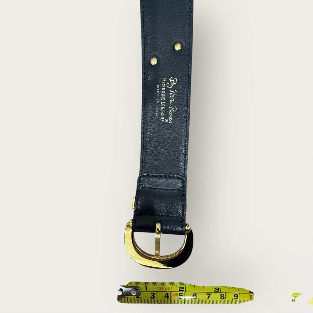Paloma Picasso Vintage Navy Leather‎ X Buckle Belt Size M 75 Made in Italy Gold